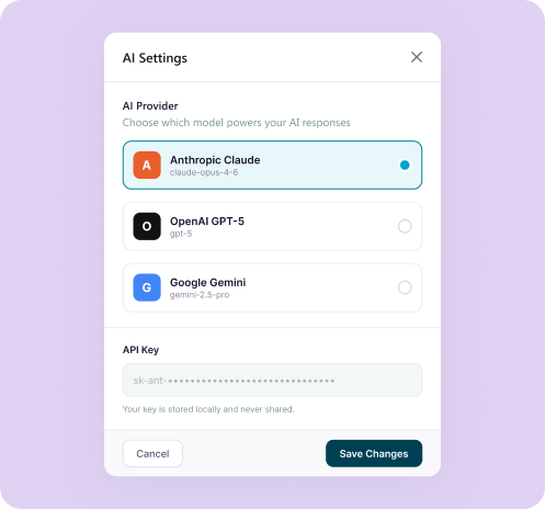 The only helpdesk that lets you choose your AI provider